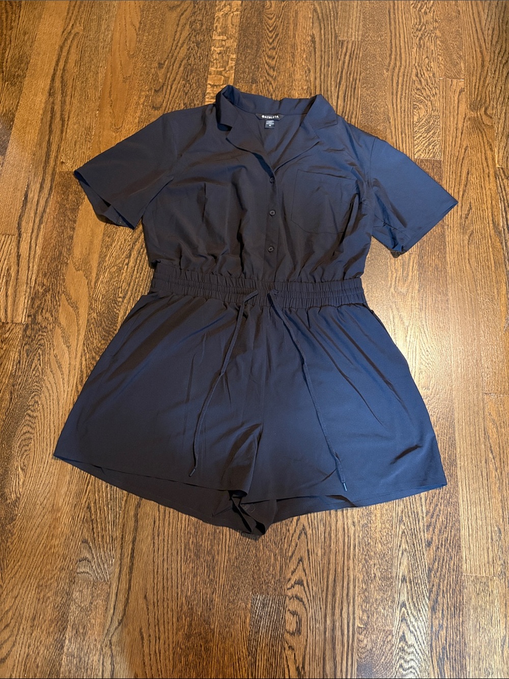 Athleta Black Short-Sleeve Athletic Chic Button Romper
